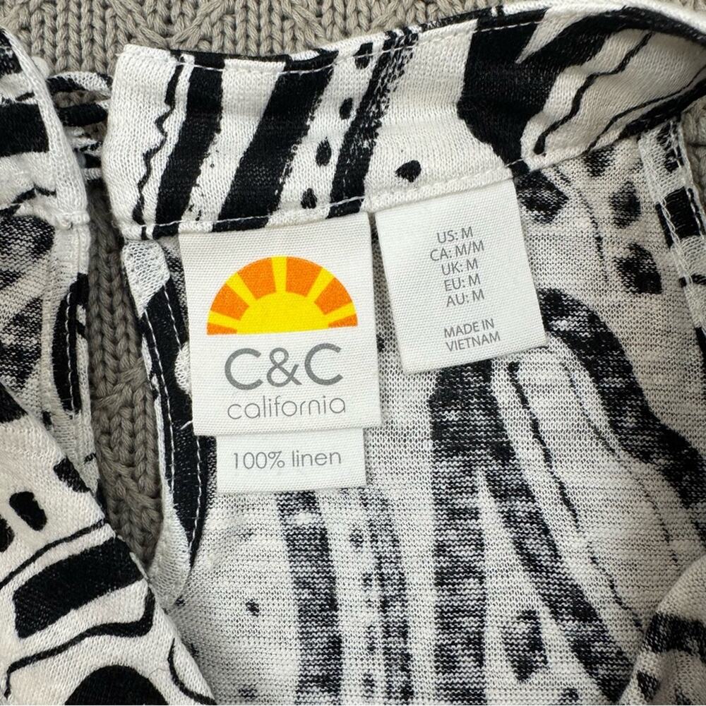 C&C California Women’s Linen Abstract Black and White Women's Top ~ M - Picture 8 of 12